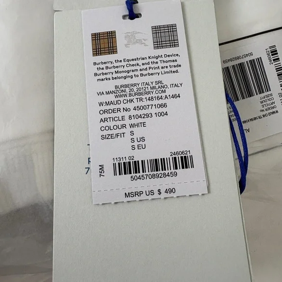 Burberry White Oversized Short Sleeve Tee Vintage Check Cuff Large - Picture 5 of 7